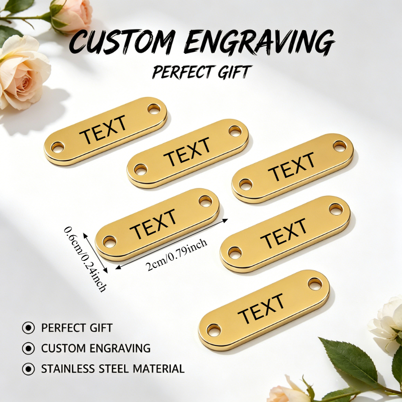 TEMU 10pcs Personalized Laser Engraved Metal Nameplate, Custom Text Logo Engraving, Double Hole Stainless Steel Label For Apparel Hardware