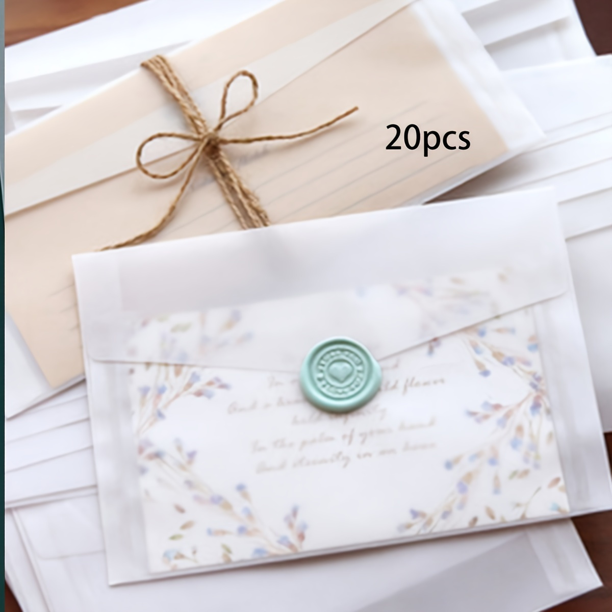 Image of 20pcs Blank Sulfate Paper Envelopes, Color Translucent Postcard Letter Small Storage For Invitations European Giftbox Message Card Envelopes Wedding Business Letters