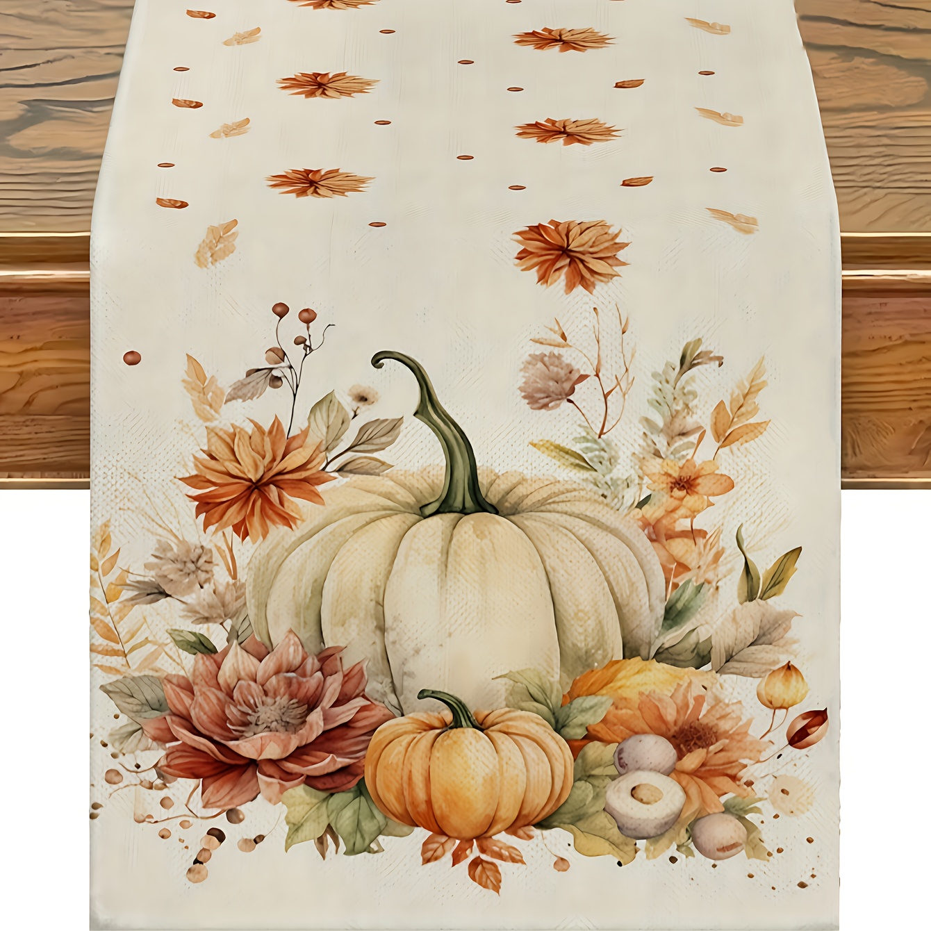 TEMU Un runner da extra- autunnale - una grande decorazione rettangolare per l' con motivi di zucca, foglie e fiori in , marrone, beige, verde, , e -