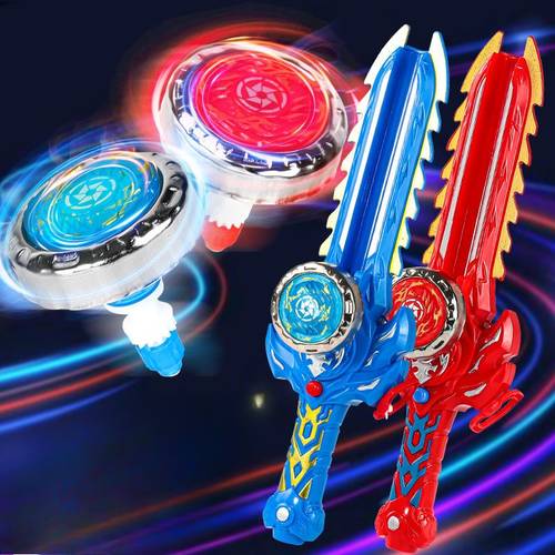 boy sword shaped launcher gyro toy including a gyro and a launcher of random colors alloy sword shape manual launch rotating gyro non electric safety design competition creative toy hand eye coordination