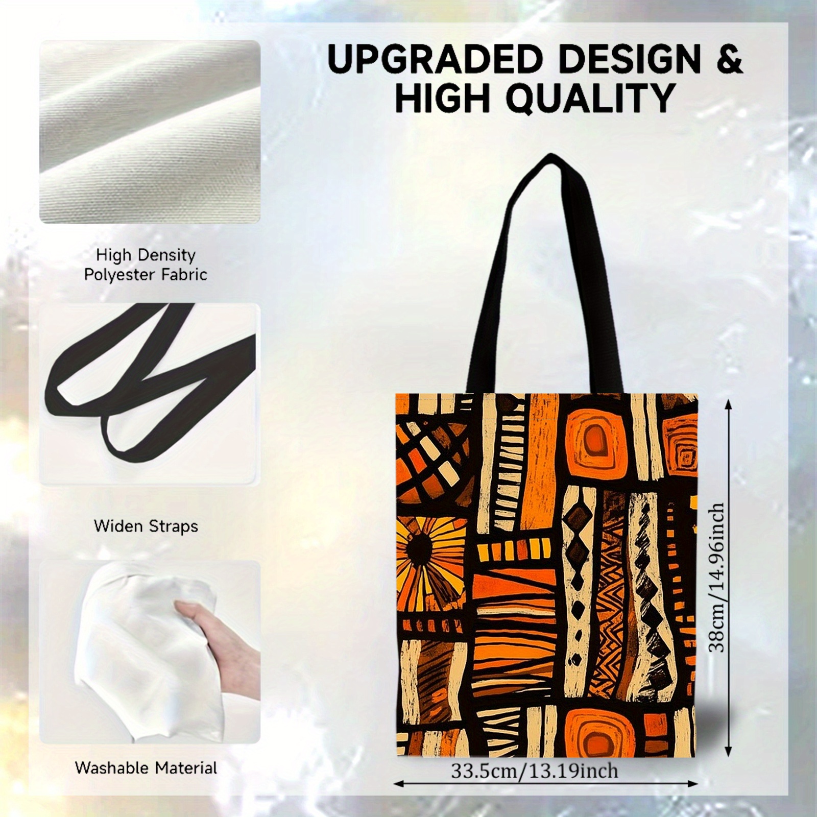 1pc Tote Bag Exquisite African Tribal Geometric Pattern Orange Shopping Bag - Artistic Style Applicable For Shopping, Grocery Shopping, Daily Use