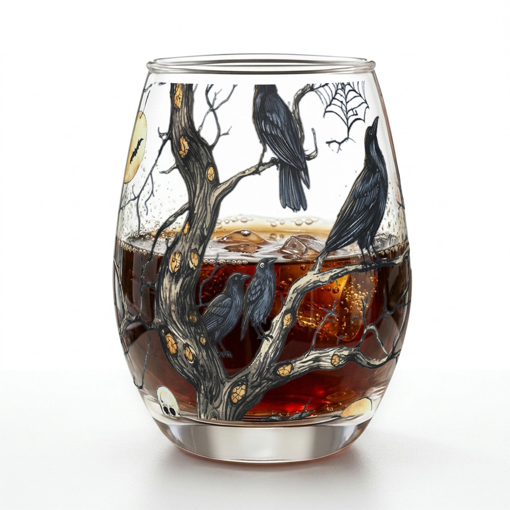 TEMU Gobelet en verre gothique de 15 onces avec , , chauve-souris - Bord adapté aux lèvres pour champagne, whisky, fêtes, bureau - Compatible avec le