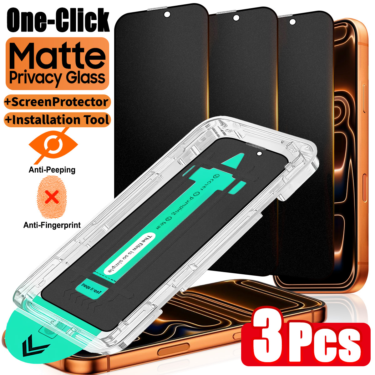 TEMU 3pack Matte Privacy Screen Protector For Iphone 17 Pro Max 17 Air 16e 16 Pro Plus 15 Pro Max 14 13 12 11 Series - Anti-fingerprint [] Anti-spy