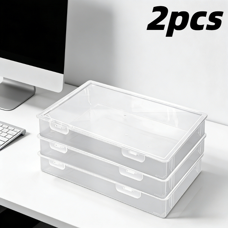 TEMU 2 pezzi Scatola portaoggetti in plastica con | Scatola rettangolare resistente per organizzare forniture per ufficio, materiali artistici e