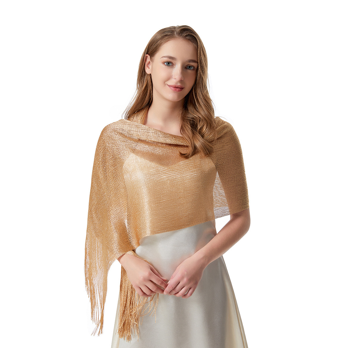 Golden Silvery Scarf Shawl, Women's Thin Evening Dress Outerwear Shawl, Long Tassel Hollow Out Cape, Suitable For Evening Banquets, Parties, Weddings And Formal Dress Outerwear Shawl.