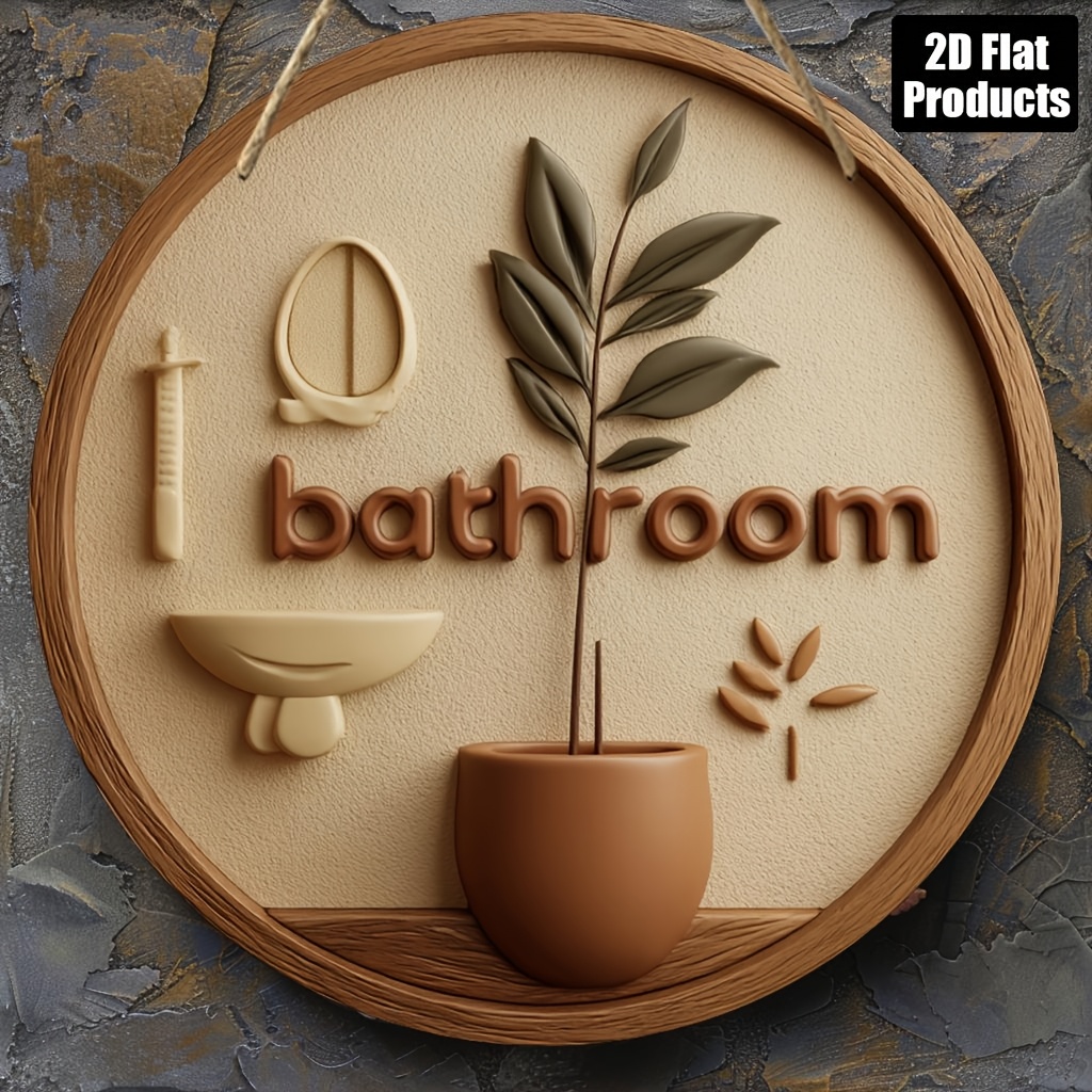 TEMU Décoration Murale en Bois Artificiel Plat 2D | Plaque Décorative Circulaire en Bois Plat 2D | Thème Salle de Bain, Convient pour Bar Cuisine