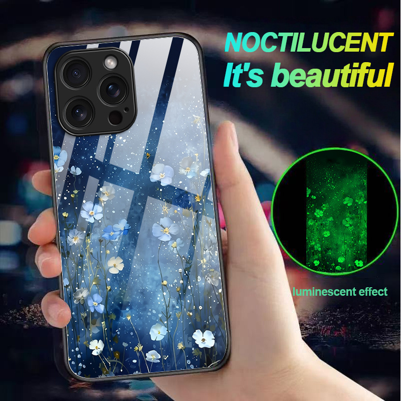 TEMU Phone Case: Starry Blue Wildflowers -in-the-dark Phone Case Self- No Power Needed High Case For Iphone 17 Pro Max/16/15/14/13/12/11, Redmi