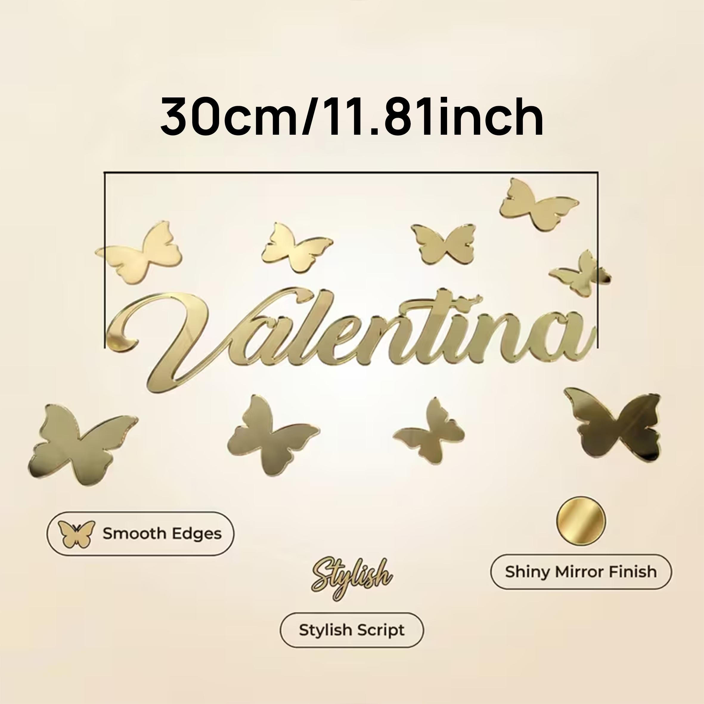 TEMU Décoration Murale Papillon Doré Personnalisé 2D Plat - Panneau Personnalisé avec Nom//Date et Cadre Doré pour Chambre, Mariage, Cadeau de de