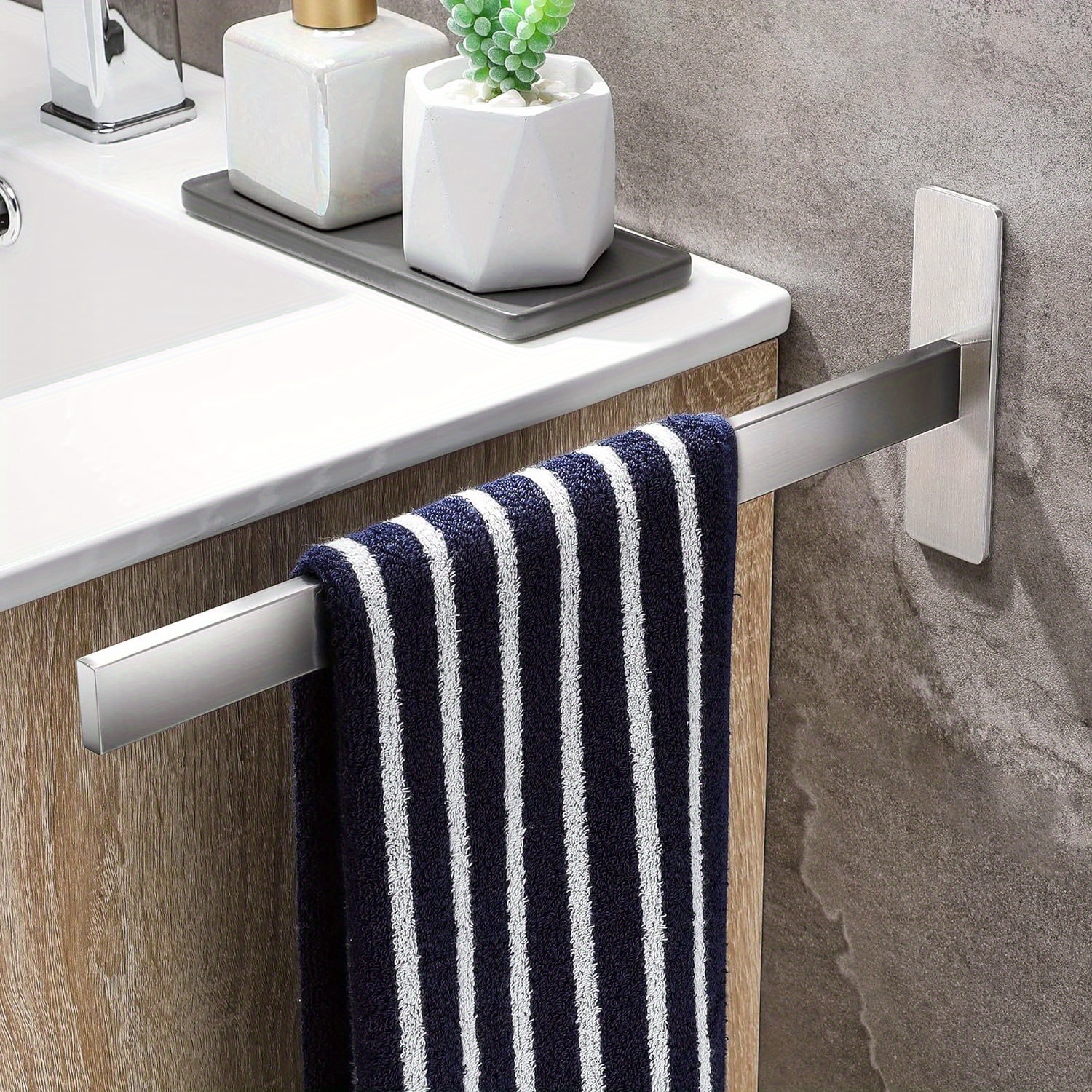 1pc Rack No Drilling Self-adhesive Single Arm Square Matt For Bathroom Kitchen