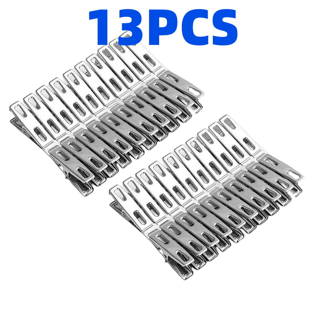 TEMU 13 pezzi Mollette da bucato in acciaio inossidabile per impieghi gravosi, antiscivolo, antivento, clip in metallo antiruggine per asciugatura ed