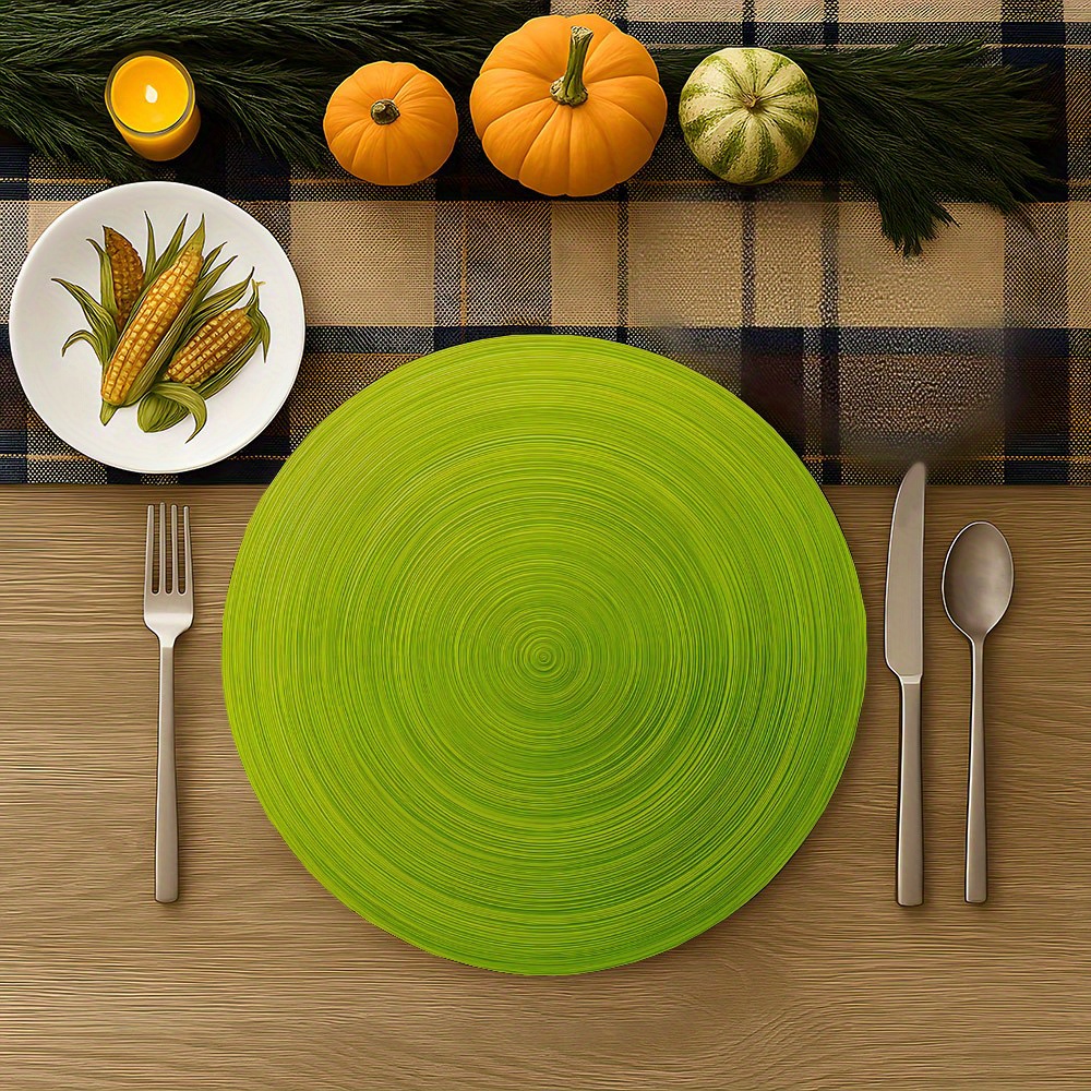 TEMU [2D Flat] 6 Stück Flache Kalkstein Grün Hintergrund Runde Tischsets 15X15 Zoll Waschbare Tischmatten Geeignet für Feiertagsfeiern Rechteckige