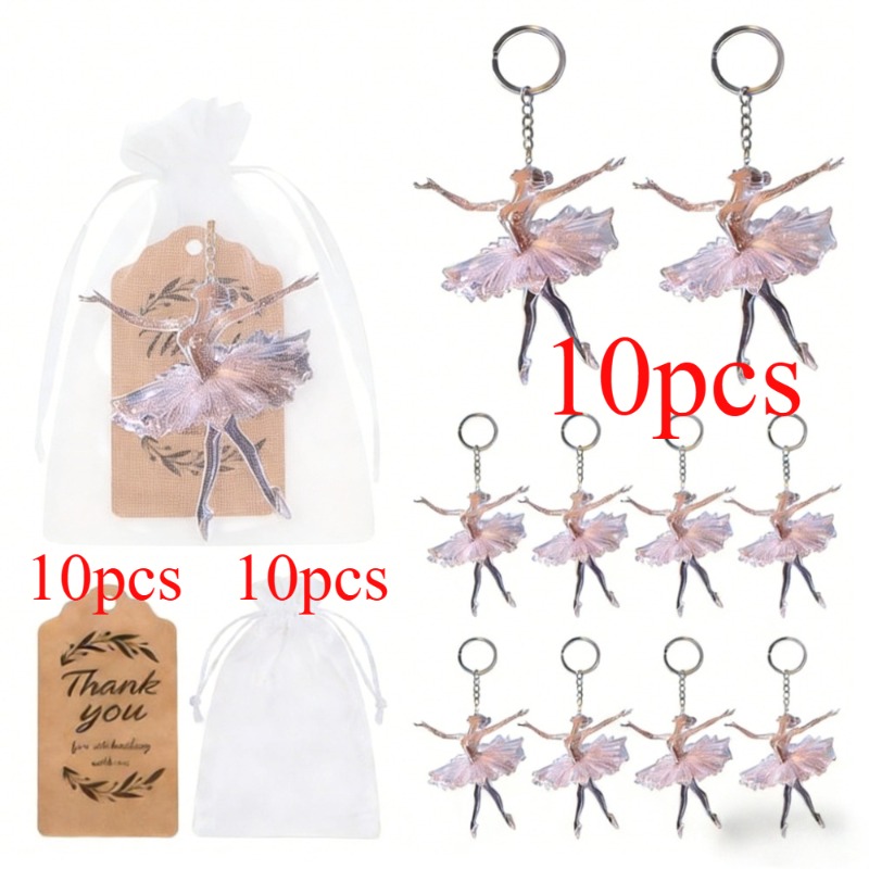 TEMU 2d Flat, 2d Flat Gift For Her/him - 10 Sets Of Ballerina Keychain Gift Box Set, Total Of 30pcs: Includes 10 Shiny Acrylic Ballerina Keyrings, 10