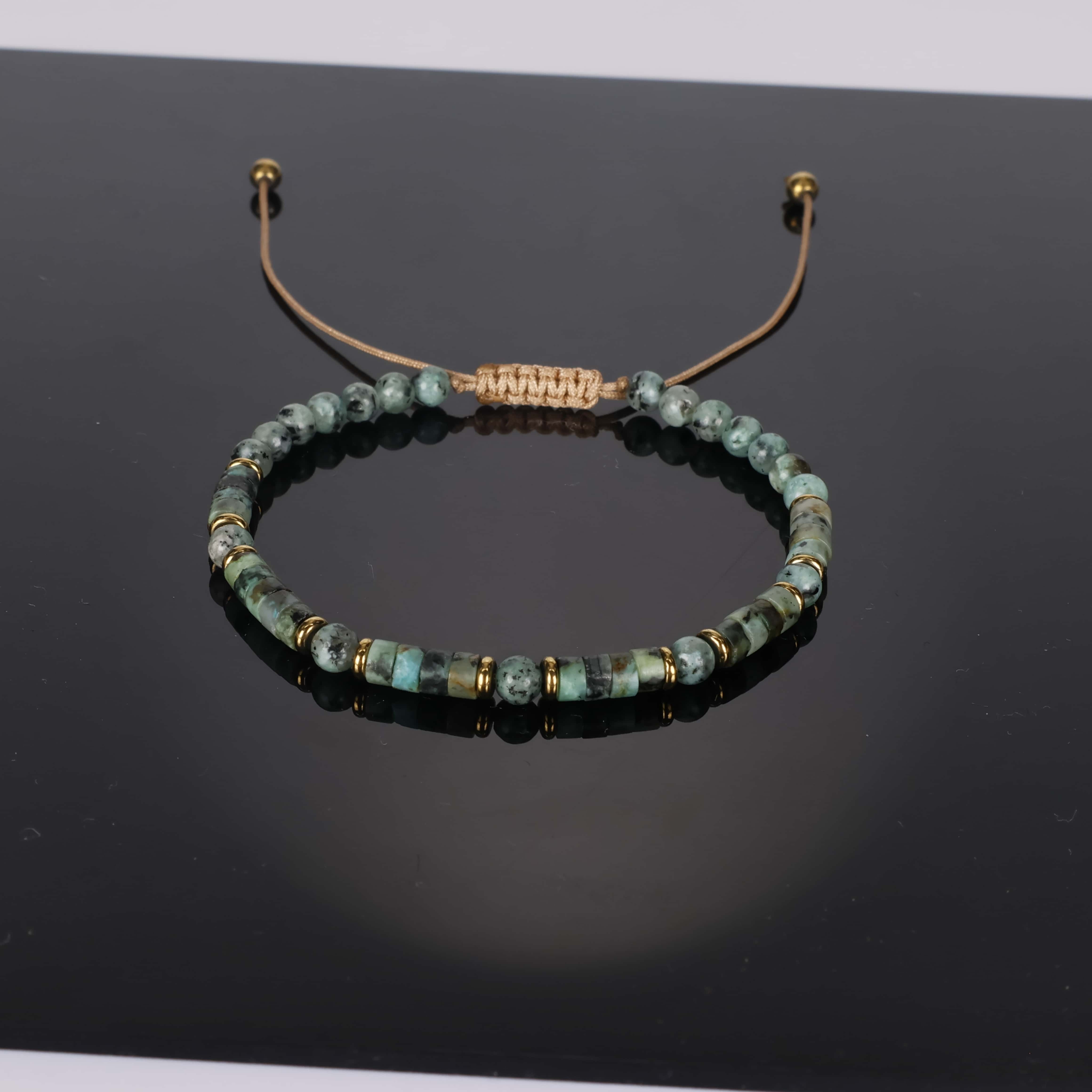 TEMU 2d Flat, 1pc Bohemian African Turquoise Beads Bracelet - Adjustable Woven Cord, Suitable For &, Unisex Couple Gift For Daily Wear, Vacations,