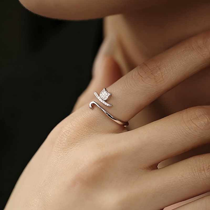 Kitten Tail Cute Cat Open Adjustable Ring for Women Daily Wear Party Trendy Simple Animals Ring Jewelry Gift