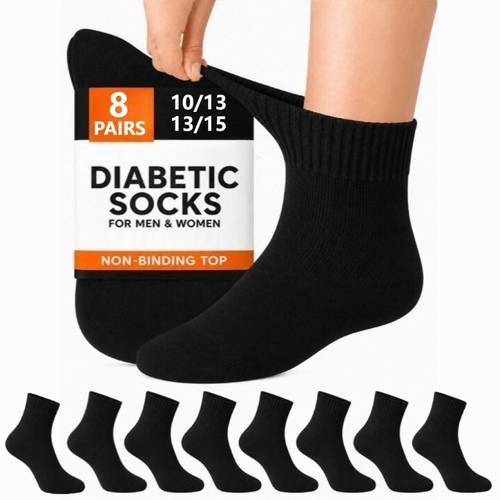 socks suitable for men and women 8 pairs per pack sizes 9 11 10 13 13 15 breathable loose non restrictive extra wide white and gray moisture wicking socks