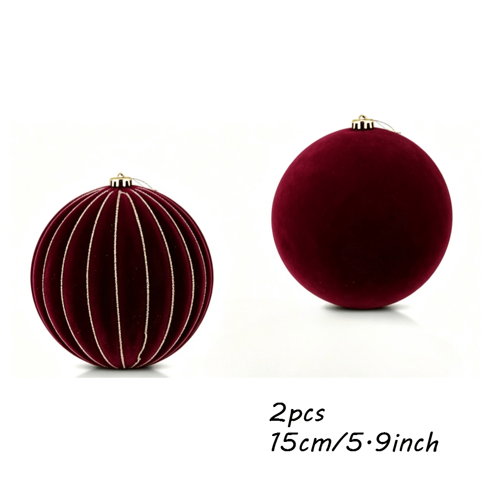 TEMU 2pcs, 5.9inch/15cm Velvet Christmas Balls Large Hanging Flocked Christmas Tree Ornaments For Xmas Tree Hanging, Holiday Wedding Party