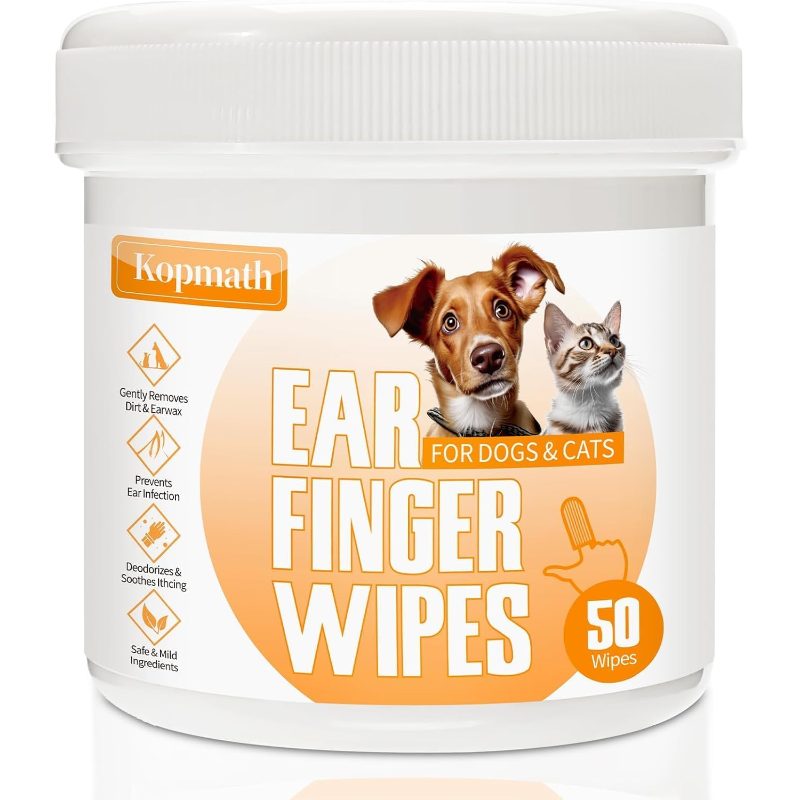 Dog Ear Wipes, Ear Cleaner Finger Wipes for Dogs And Cats, Gently Removes Earwax Odor, Relieves Ear Itching And Infection, Easy to Use, Natural Ear Wipes for Dogs, 50 Disposable Count