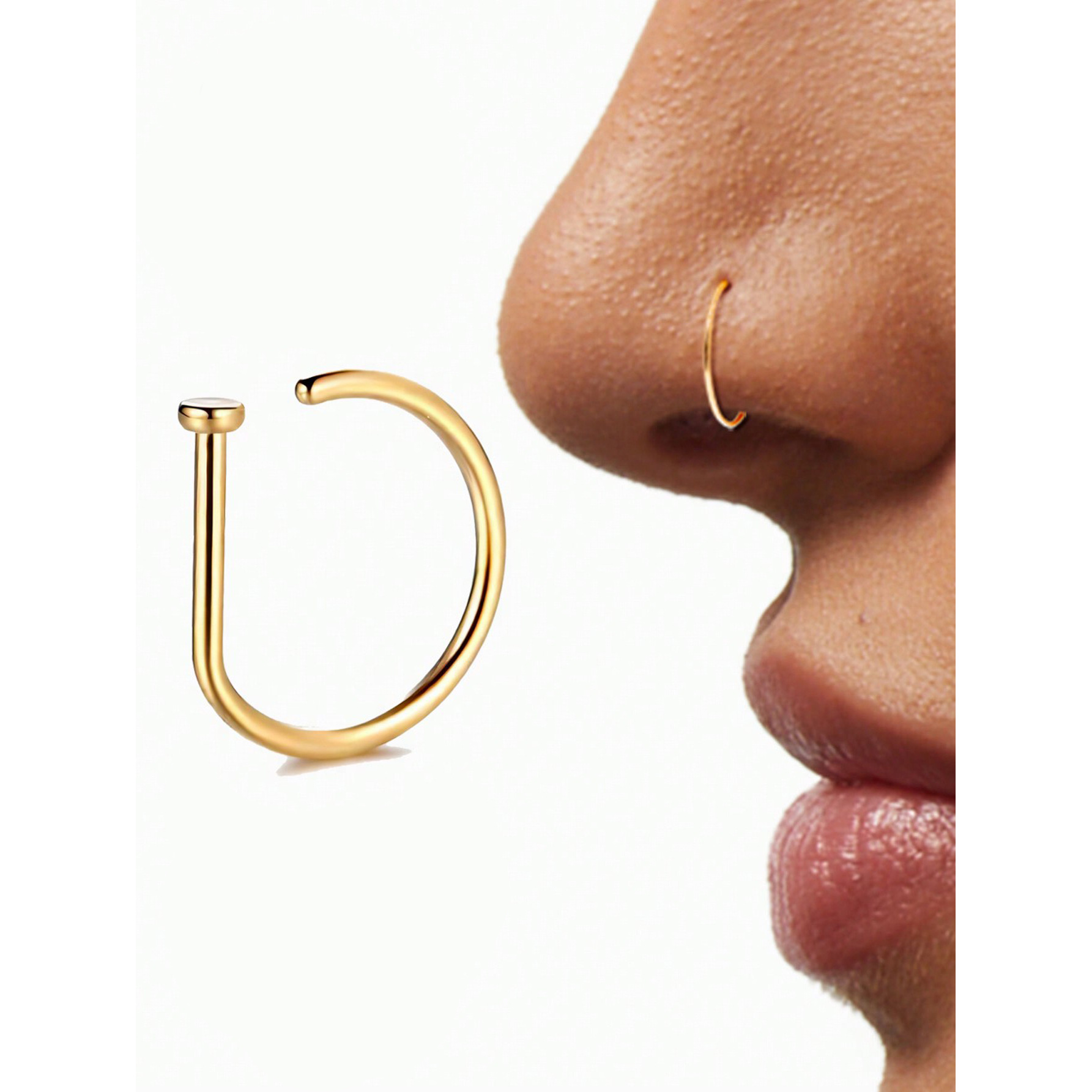 3pcs Geometric Shape Punk Nose Rings Set, Stainless Steel