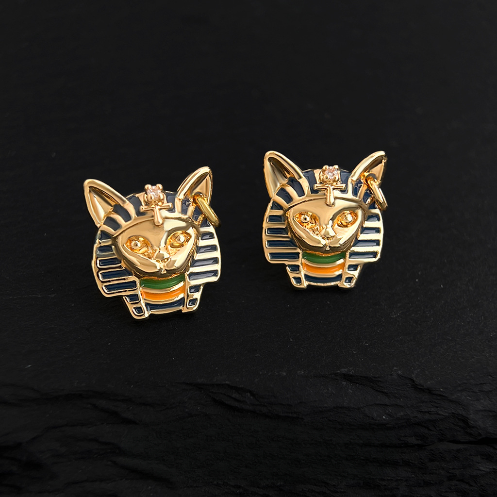 Women's Egyptian Cat Pharaoh Enamel Drip Glaze Painted Earrings