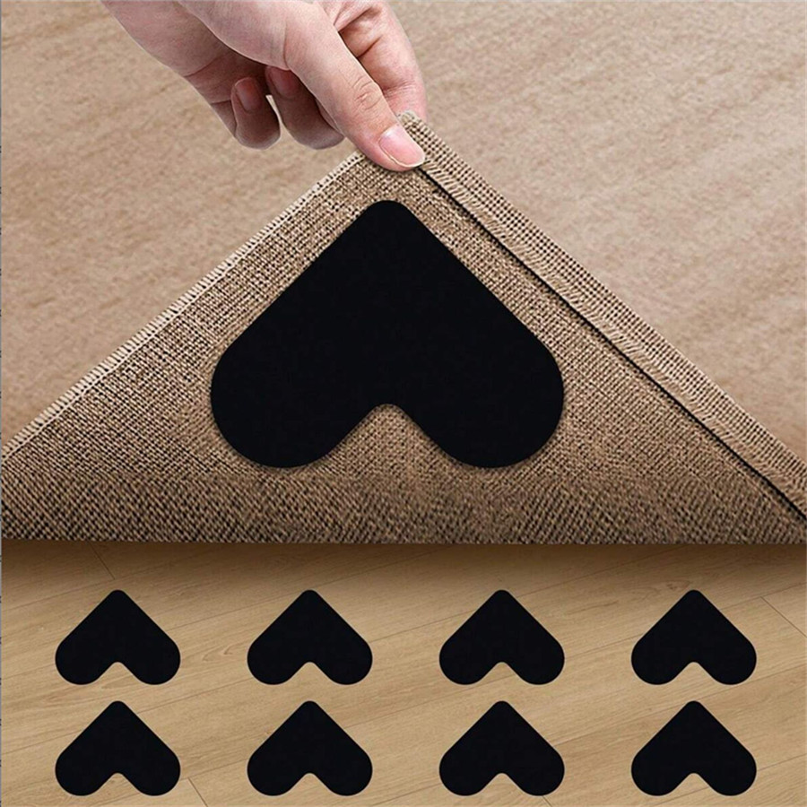 TEMU 8pcs Reusable Carpet Stickers Non-slip Rug Gripper, Heavy-duty Pet Adhesive Washable Tape Suitable For Floors,, Carpet Edges - Heart-shaped For
