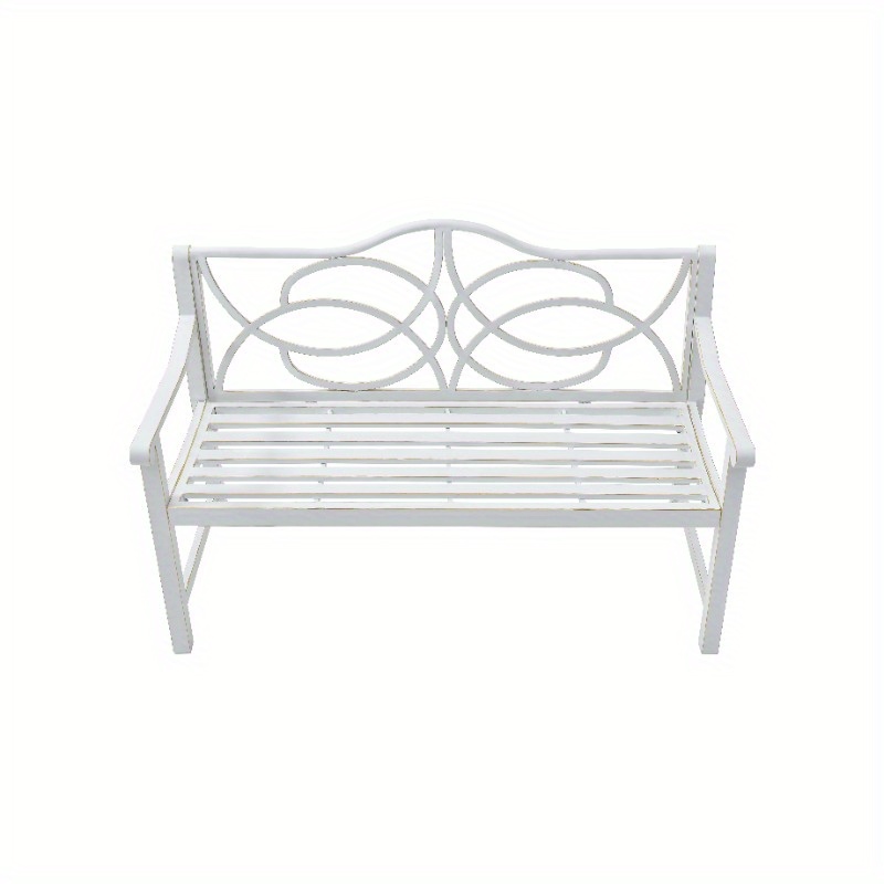 Outdoor Heavy-Duty White Iron-Look Steel Garden Bench with Backrest & Armrests - 2-3 Seater Slatted Park Bench, White Metal Frame for Patio, Porch, Balcony, Yard - Durable Low-Maintenance Furniture (No Wood), Garden Seat, Garden Bench Seat, Benches For Outside, Garden Furniture, Balcony Furniture, Patio Furniture, Bench Seating, Patio Bench, Bench Seat Indoor, Outside Bench