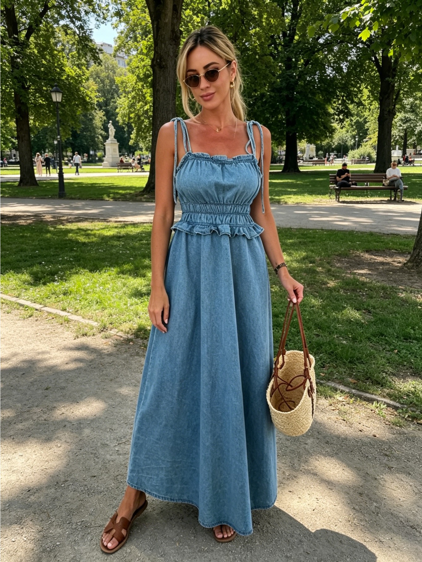 long flowy denim dress Flowy Maxi Dress in Blue Denim Ocean Blue / 2XL main image 1