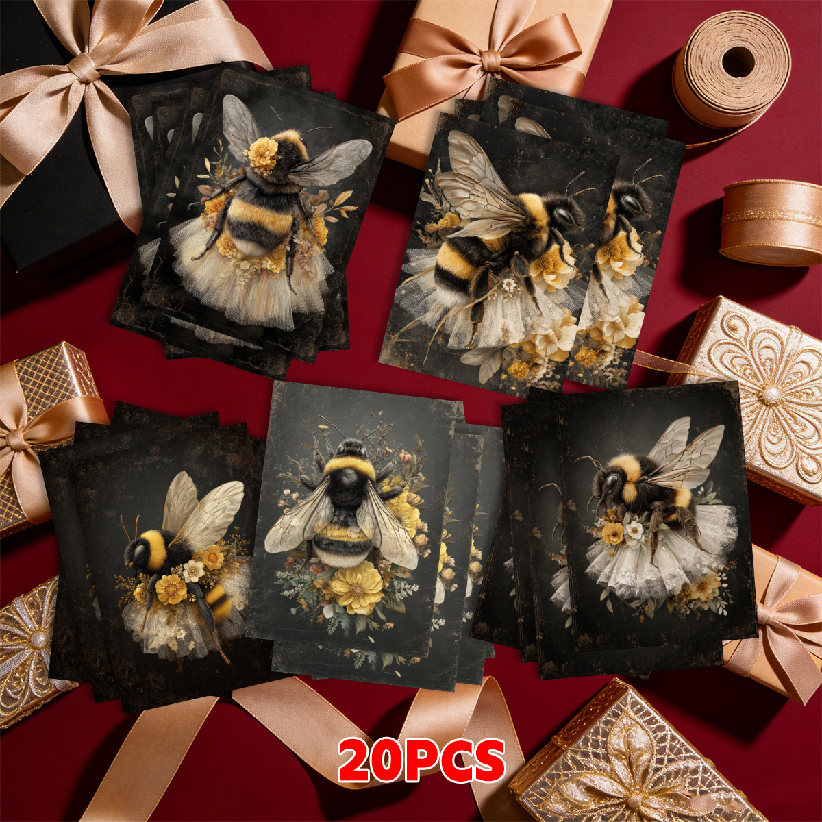 TEMU 20pcs Birthday Greeting Cards, Holiday Postcards, Christmas Cards, Bee, Floral, Vintage, Elegant, Artistic, Blank Back For Writing. Suitable For
