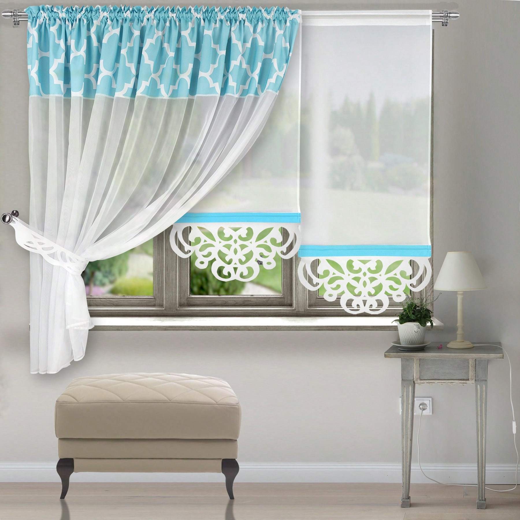 TEMU Luxury Curtain Set, 3pcs, Rolni Print Design, Suede And Fine Yarn Material Combination, Suitable For Bedroom And Living Room, Elegant High-end