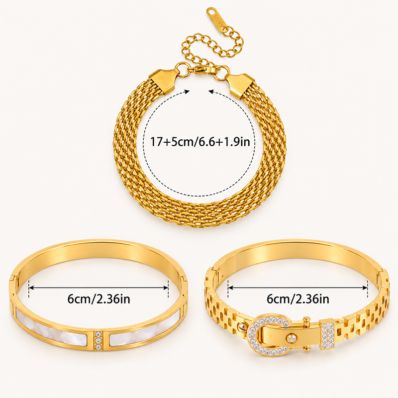 Textured Bracelet and Bangle Pack with Shell Inlaid Slim Bangle