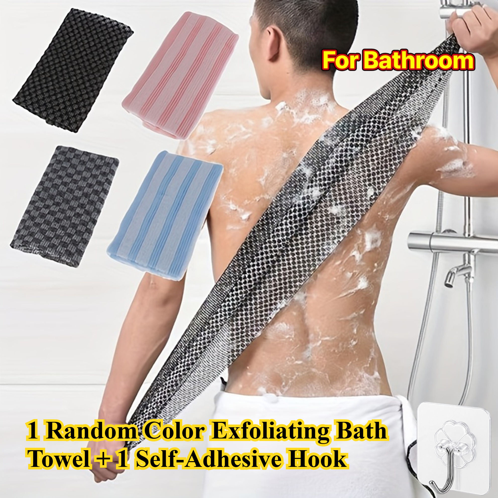 TEMU Ensemble de 2 pièces comprenant (1 pièce de loofah de bain de couleur aléatoire et 1 crochet adhésif) Serviette de bain japonaise pour