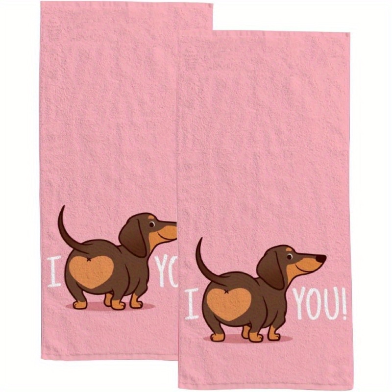 

2pcs Valentine's Day Dachshund Puppy Towels, 18x26 Inch, Super Soft Polyester, Contemporary Style, Space Theme, Quick-dry, Machine Washable, For Kitchen & Gym