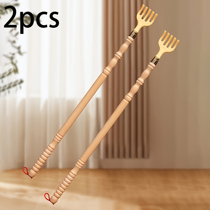 2-pack Natural Wooden Long-handle Back Scratcher - No Chemical Additives Self-massage Tool, Comfortable Grip Design, Suitable For Elderly And Adults, Red Ribbon Hanging Style Back Massager