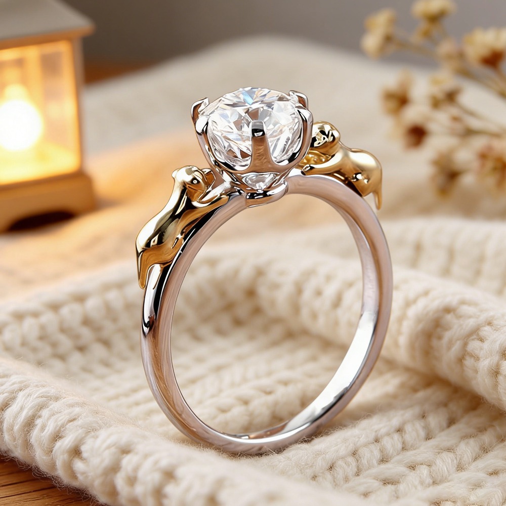 Exquisite Puppy-Shaped Synthetic Zircon Ring