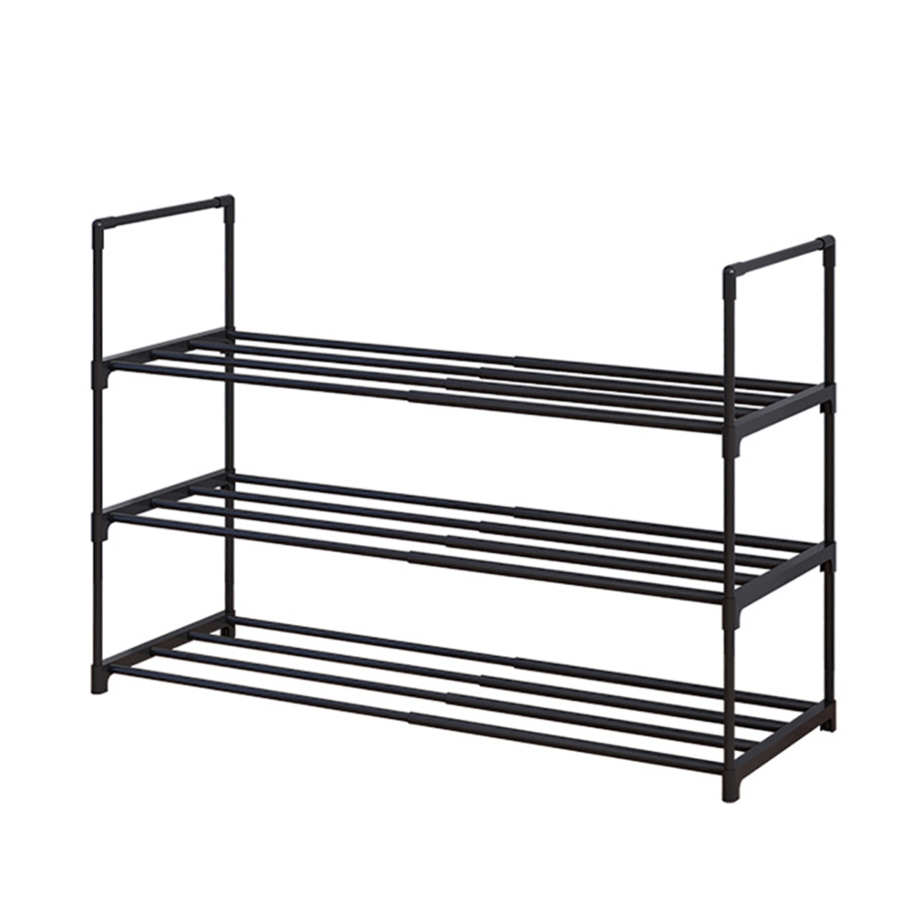 Image of Shoe Rack - Metal Shoe Rack Organizer - Stackable Shoe Storage Shelf For Entryway, Closet, Bathroom 40cm(d) X 76cm(w) X 54cm(h) -black (3-tier)