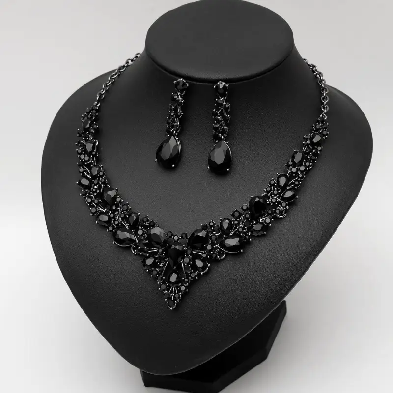 dress wedding black earrings necklace set artificial crystal - Temu dress wedding black earrings necklace set artificial crystal - Temu