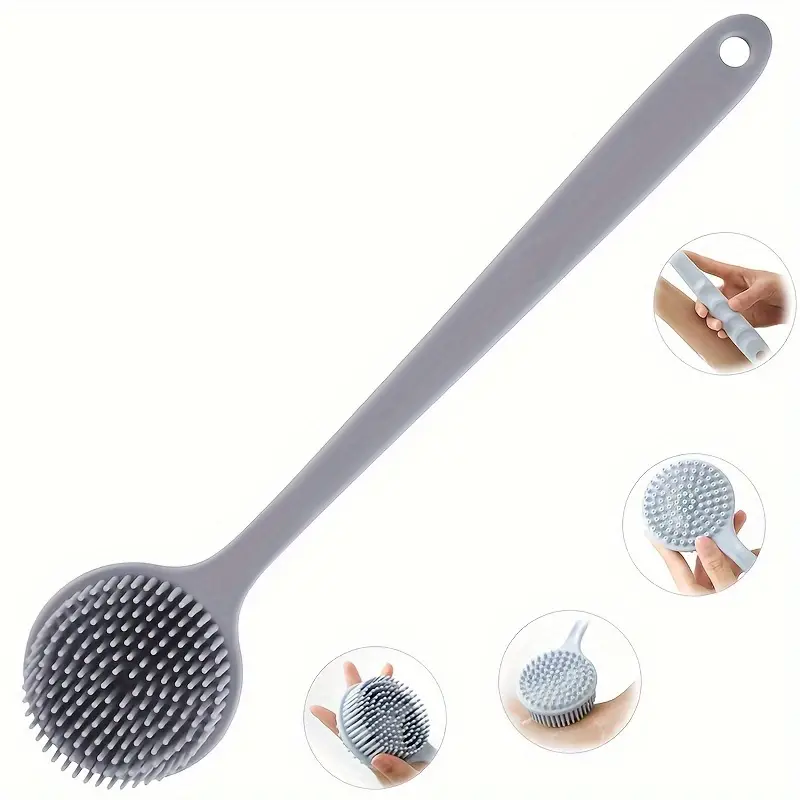 long handle silicone bath brush set soft bristle exfoliating massage back brush and face brush suitable for all light beige colors durable and easy to clean household bathing tools convenient design hygienic material a must have for free ho Product details 4