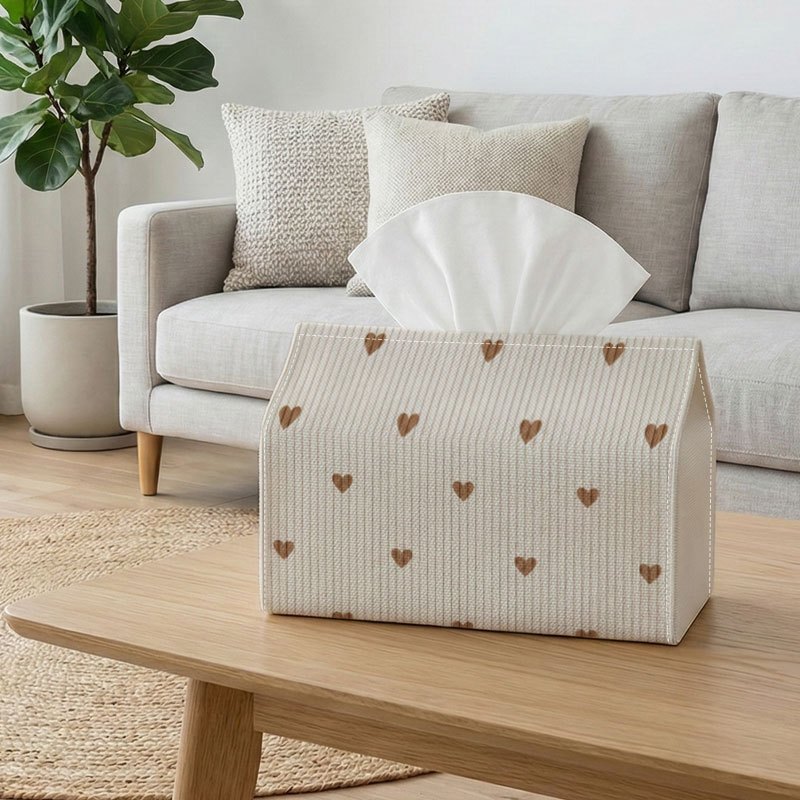TEMU Couvercle de boîte à mouchoirs plat 2D, motif cœur, élégant, en tissu, avec bords renforcés et surface lavable, compact et moderne, idéal , , la