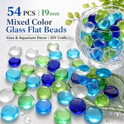 54 transparent colored glass flat beads of 19mm size decorative glass beads handmade style additions suitable for party gifts event small gifts vase decorations fish tank ornaments and tabletop games