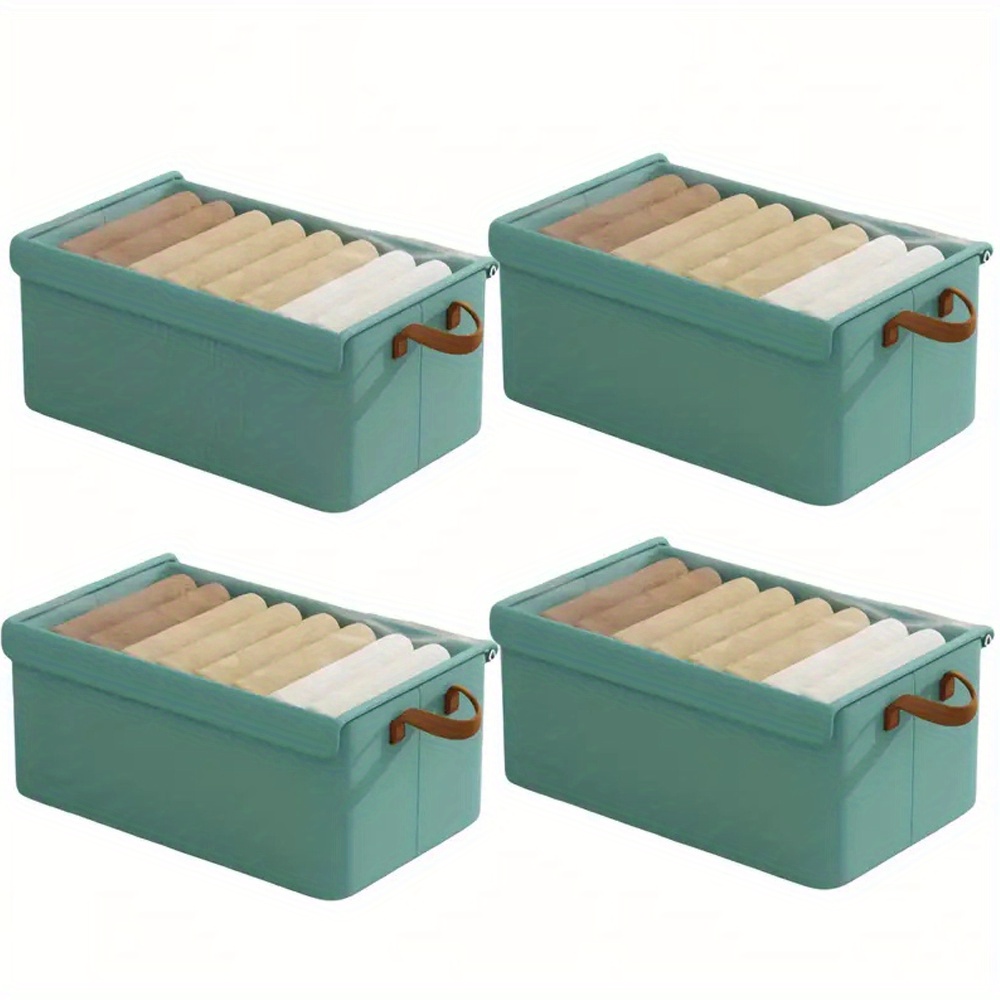 Niuoppy 4/6pcs Foldable Clothes Organizer Boxes With Handles, Elegant Polyester Wardrobe Storage Bins With , Stackable Sundries Containers With Transparent Lids - 47x28x20cm