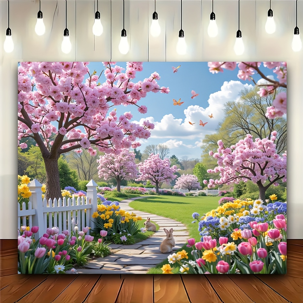 TEMU 2d Flat, 2d Flat, 1pc Wrapped Wooden Decorative Artwork Featuring Framed Cherry Blossoms In A , Ideal For Enhancing The Decor Of Your Living