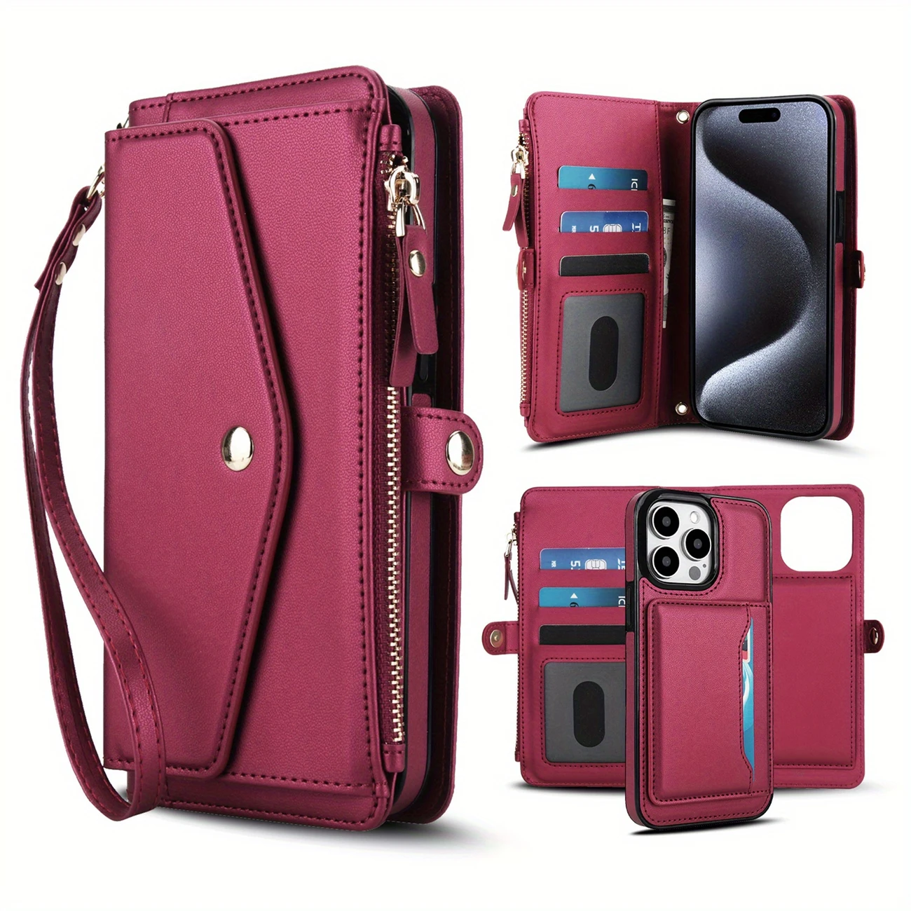 for iphone 16e 16 15 14 11 pro xs xr xs max se 2022 7 8 plus wallet case for women support wireless charging with rfid blocking card holder wallet detachable magnetic phone case crossbody strap details 12