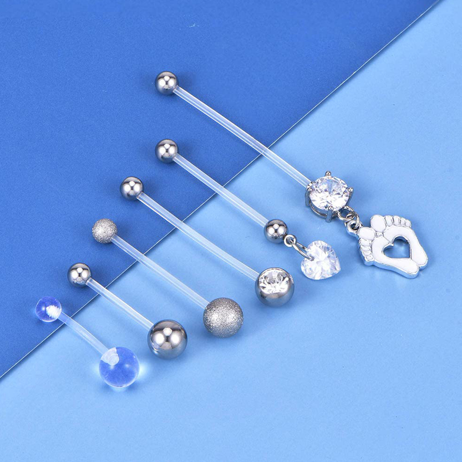 Image of 6pcs Plastic Belly Rings Pregnant Women's Belly Rings 14g Flexible Long Strip Pendant Cz Belly Ring Piercing Fixing Body Suitable For Women' Wear Sports, Thanksgiving Gift