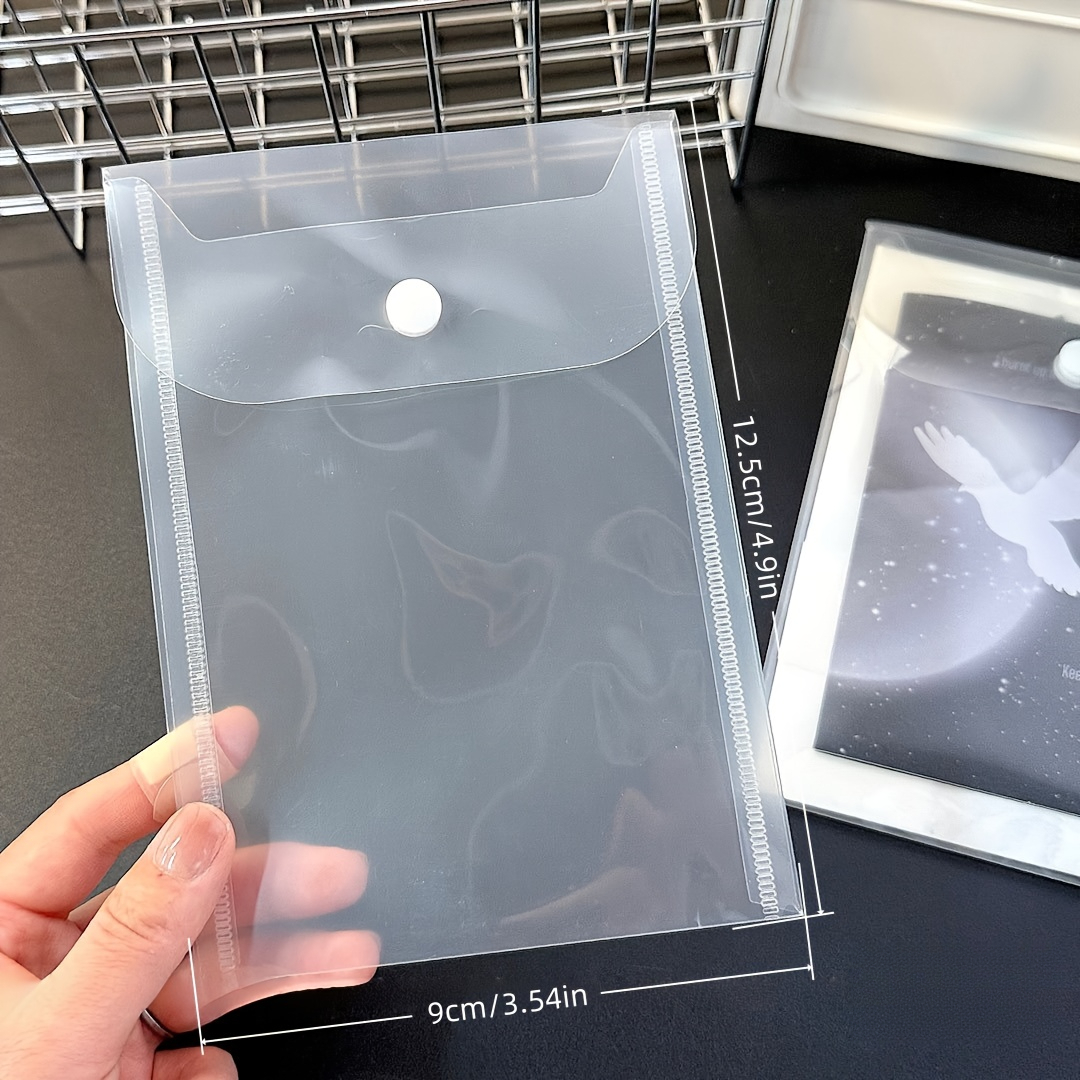 TEMU Lot de 8 pochettes de rangement transparentes verticales à bouton dissimulé pour bloc-notes, photos, cartes, cartes postales, sacs d'emballage