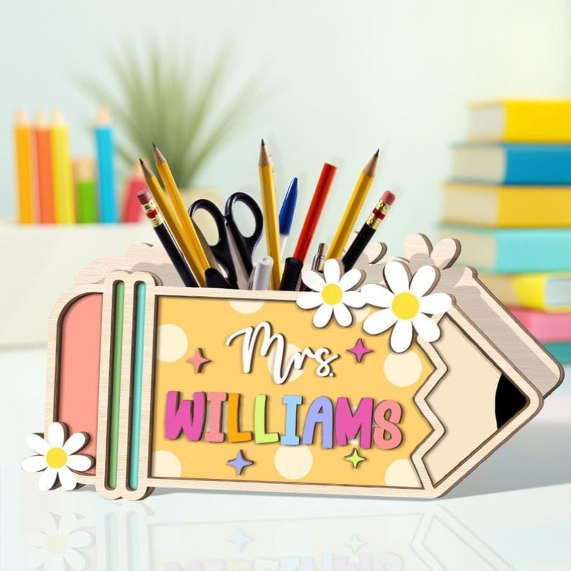 TEMU Personalized Teacher Pencil Holder For Desk, Custom Daisy Pencil Holders For Teachers, Back To School Gifts For New Teachers, Back To School