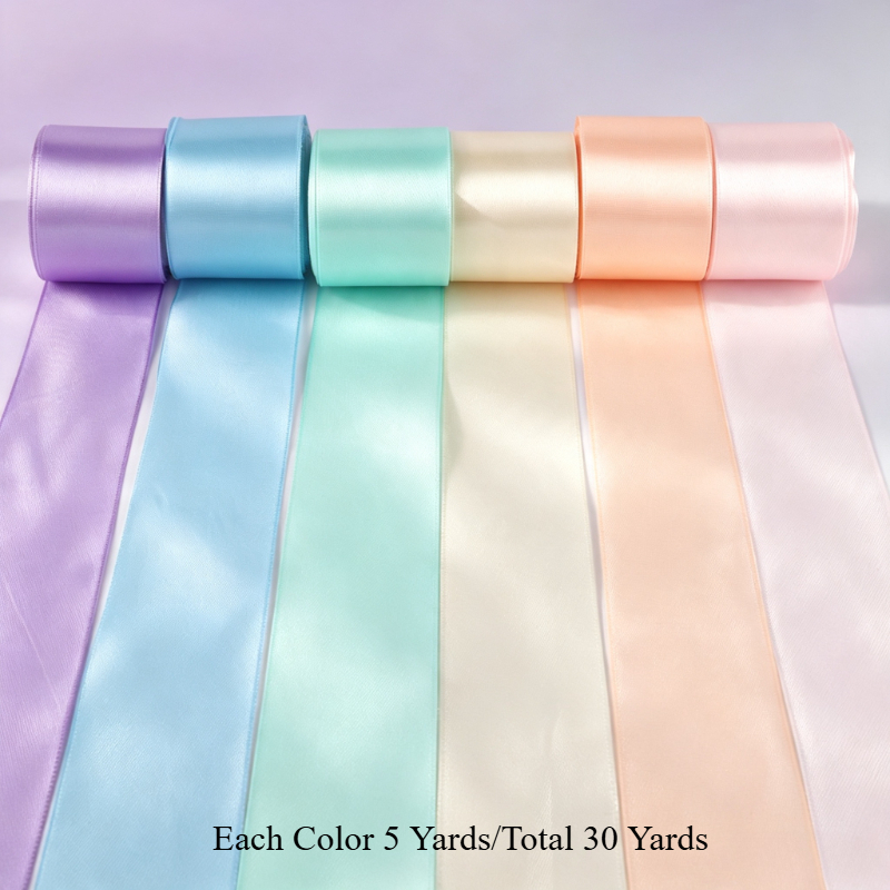 TEMU Ruban en satin 4 cm/1,57 pouce 6 rouleaux/30 pour emballage cadeaux, couture, fête, cadeaux de , décorations, Pâques, Noël, événements, robe,