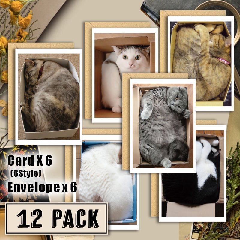 

12pcs Set Of Square Cat Lover Greeting Cards With Envelopes, 12pcs Assorted Square Cats Blank Greeting Cards With Envelopes, 6 Blank All Notes Pack Set, Cat Lover