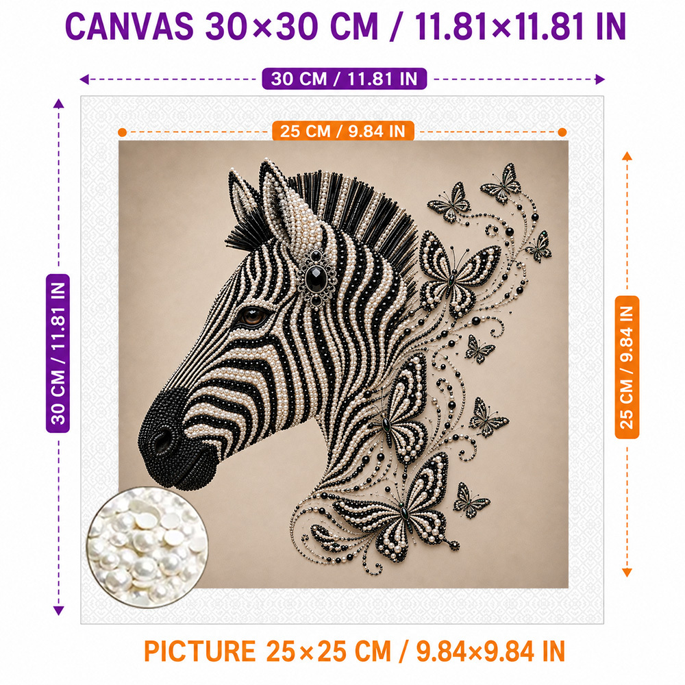 TEMU 1pc Frameless Zebra & Pearl Bead Diamond Painting Kit, 11.81×11.81 Inch, Diy 5d Special Shape Rhinestone Gem Art Set, Animal Theme Home Wall