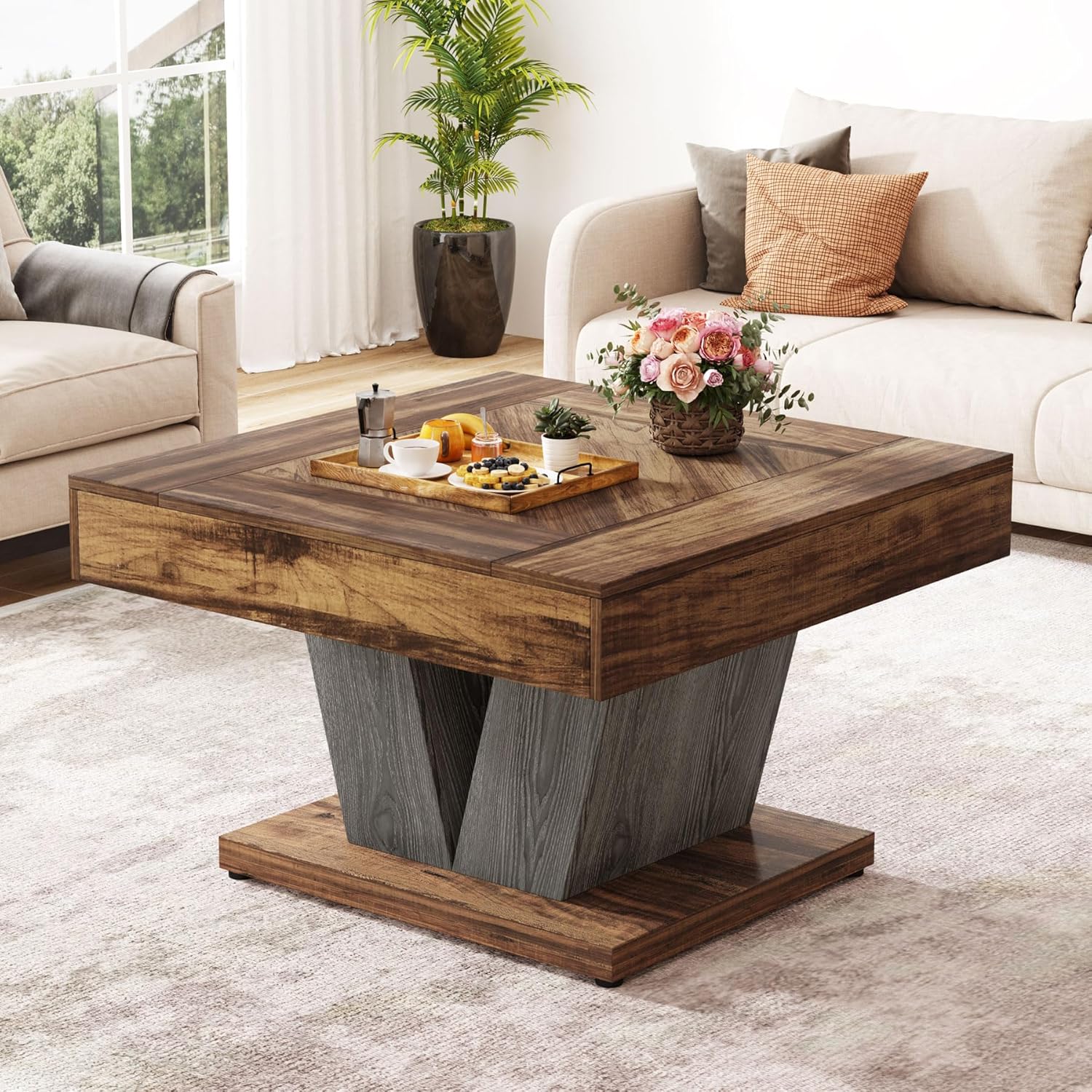 Image of Coffee Table Made Of Wood, Measuring 80cm, Perfect For The Living Room. Features A Rustic Brown And , Ideal As A Tea Or Accent Table