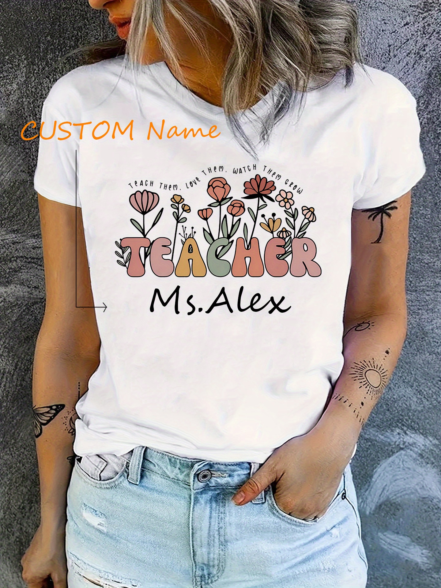 customizable     jersey shirt elegant crew neck short sleeve summer tee with colorful     quote for educators personalized teacher appreciation gift floral motif shirt quality stitching