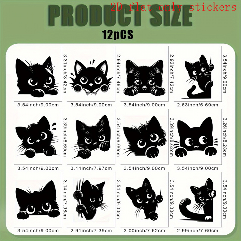 TEMU 12pcs Of Cat Diy Transfer Dtf Transfer Stickers, Washable Heat Transfer Designs, No-iron Decals For T-shirts, Masks, Pants, Backpacks, 2d Flat